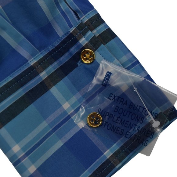 Jones New York Signature Woman 1X Blouse Blue Plaid Belted - Picture 7 of 8